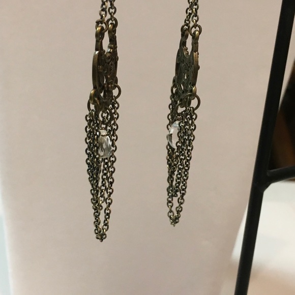 Clear Quartz and Brass Dangle/Chandelier Earrings - Picture 5 of 6